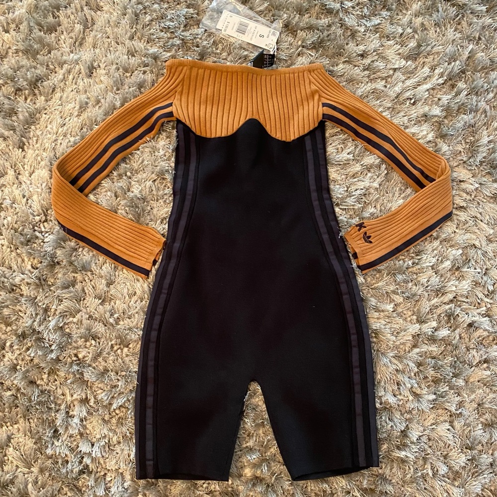 IVY PARK x Adidas Off-Shoulder Jumpsuit in Black and Tan